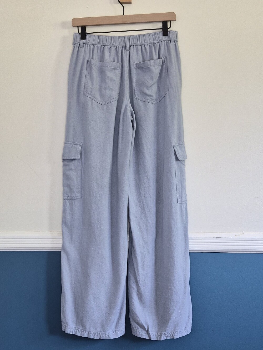 Sincerely Jules Light Blue Linen Blend Cargo Wide Leg Pants Size Small - Picture 4 of 13